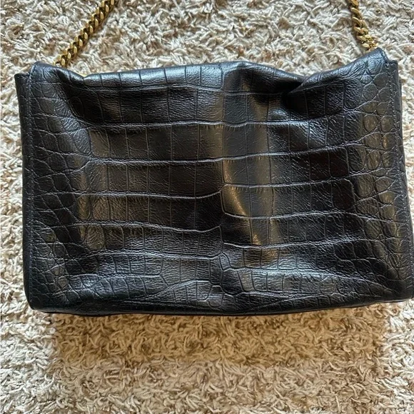 Saint Laurent Black Croc-Embossed Crossbody Bag - Picture 5 of 9